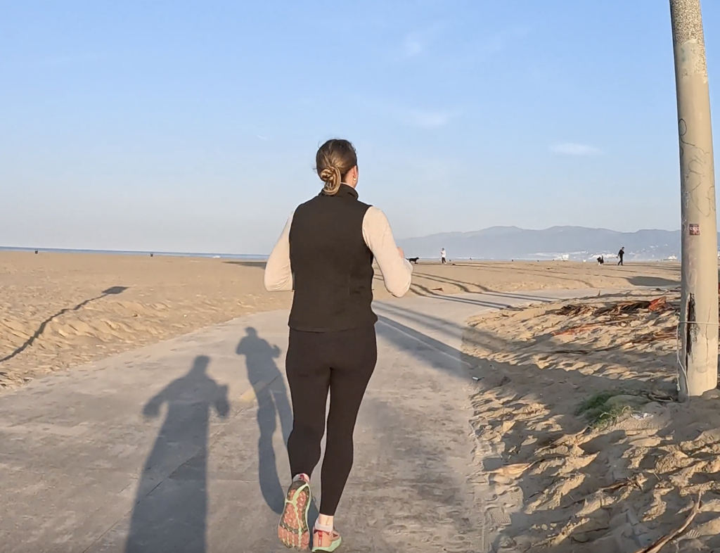 Chloe running before her calf injury in Santa Monica California