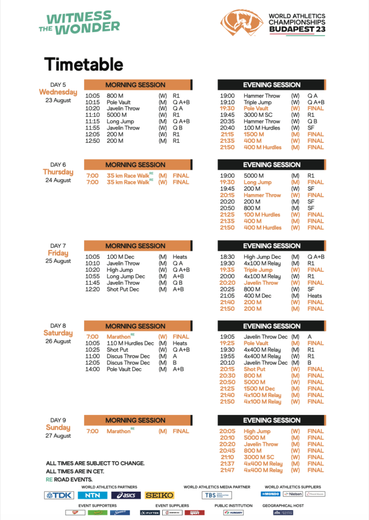 world athletics championships schedule