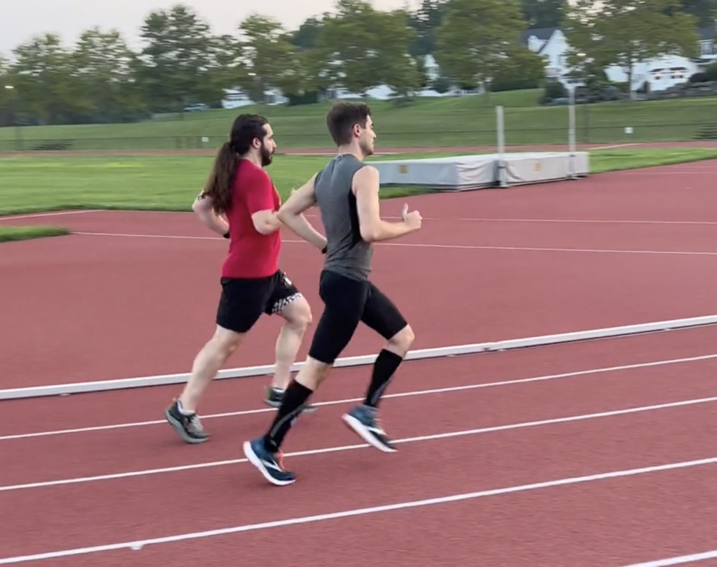 John and Jon working on their 400m dash after John's return to running