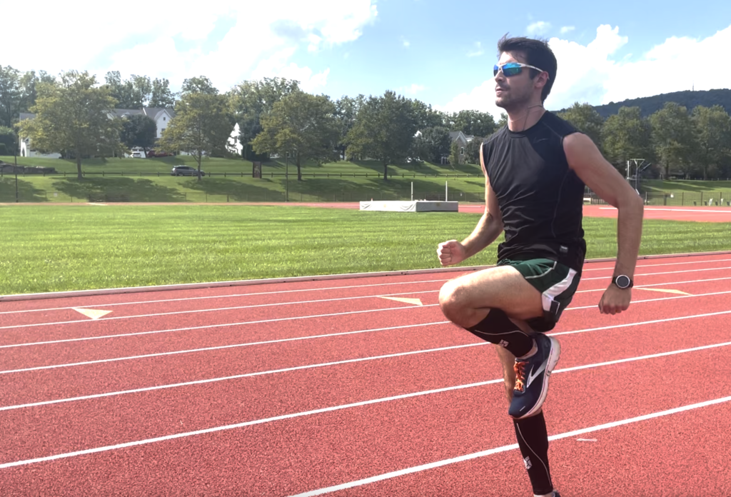 Jon working his high knees for his 400m dash warm up